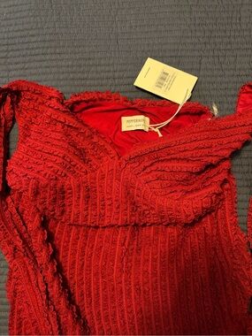 Peppermayo Vibrant Red Ruffled Knit Off-Shoulder Top